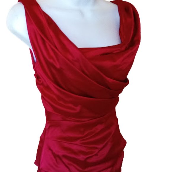 LE CHATEAU  Red Satin Dress Cocktail Party Evening Dress XXS NEW NWT - Picture 3 of 5